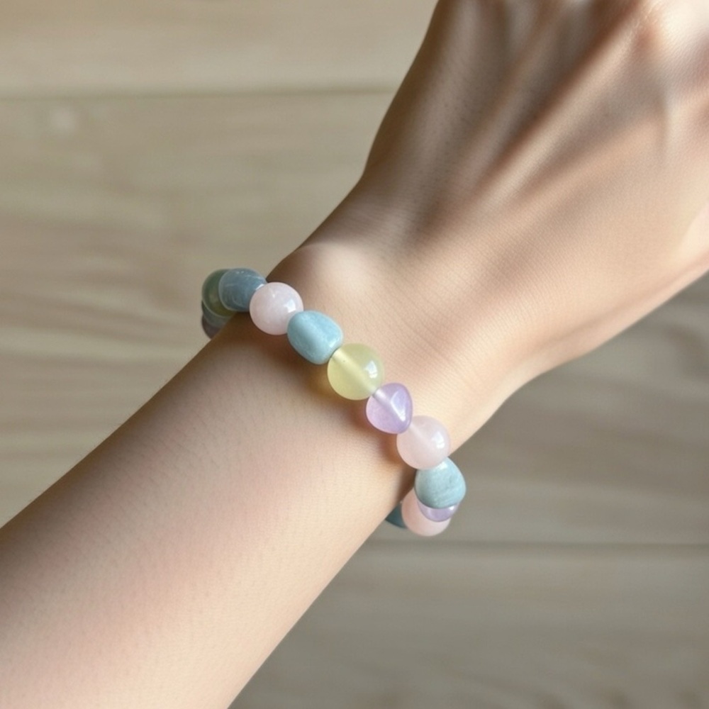 Handmade Morganite Gemstone Beaded Stretch Bracelet, size 6”